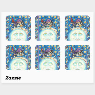 KUCHEN ÜBER DEN MANN AUF DEM MUND, FARBIGER WEISS QUADRATISCHER AUFKLEBER