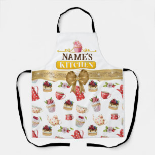 Küchen- und Aquarell-Pink-Cupcake mit eigenem Name Schürze