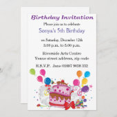 Kuchen und Balloons zum Geburtstag Einladung (Vorne/Hinten)