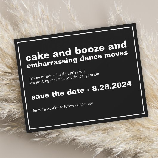 Kuchen und Booze Funny Save the Date mit Foto