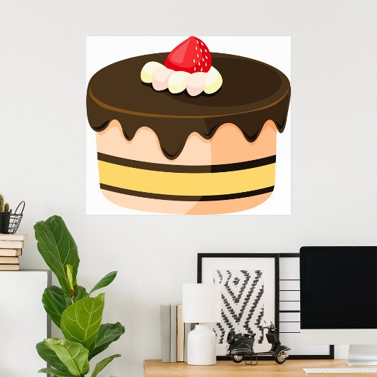 Kuchen und Erdbeere Poster