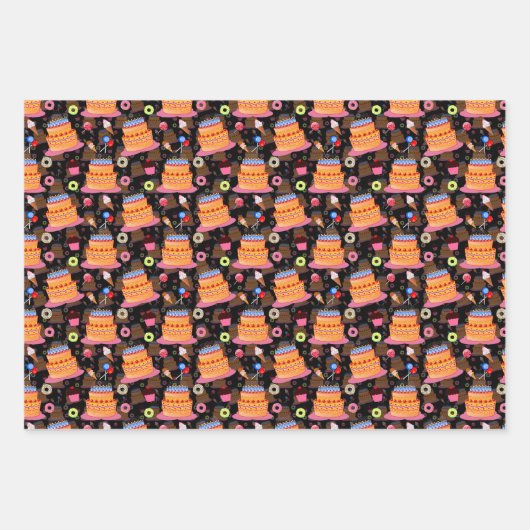 Kuchen und Gebäck schwarz Geschenkpapier Set (Vorderseite)