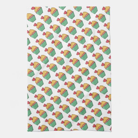 Kuchen und Herzen Geschirrtuch (Vertikal)
