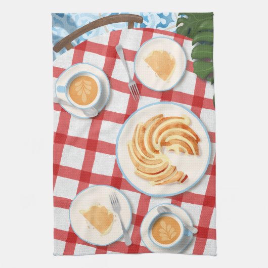 Kuchen und Kaffee für zwei Personen Geschirrtuch (Vertikal)