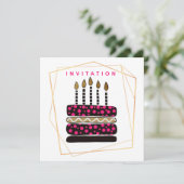 Kuchen und Kerzen, rosa Schwarz, Gold/Geburtstagsp Einladung (Stehend Vorderseite)