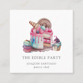 Kuchen und Nachspeisen Konditorei Koch Baker Aquar Quadratische Visitenkarte