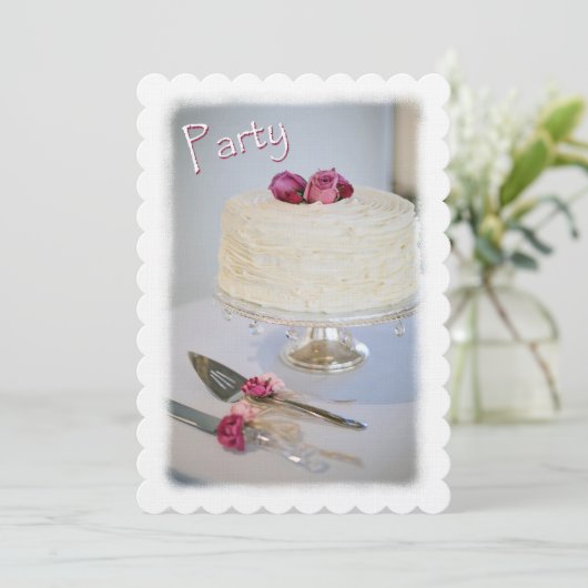 Kuchen und Rose Jubiläum Party Einladung (Stehend Vorderseite)