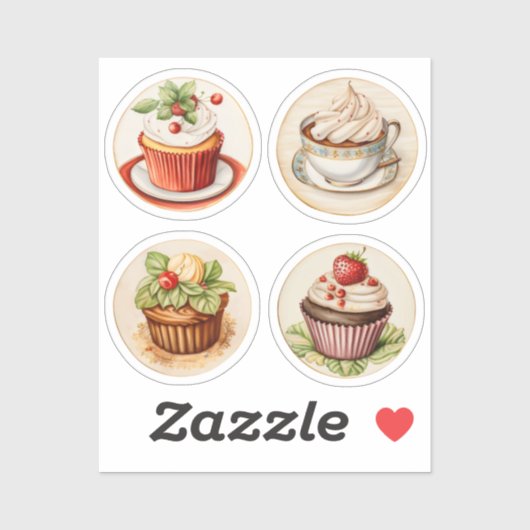 Kuchen und Tassen 11 Aufkleber (Blatt)