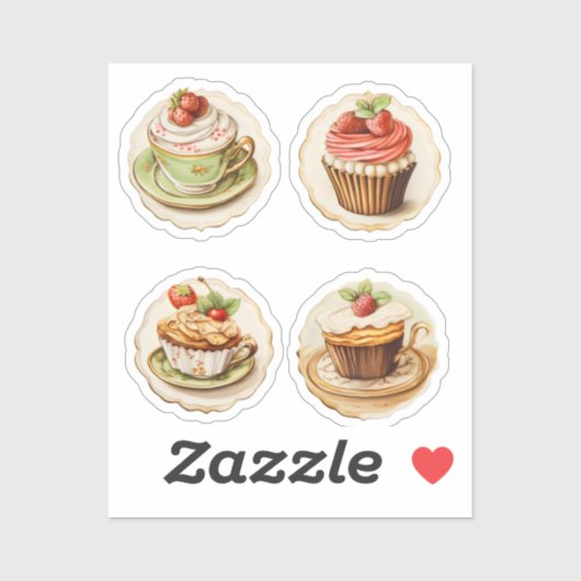 Kuchen und Tassen 2 Aufkleber (Blatt)