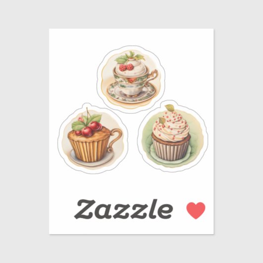 Kuchen und Tassen 2 Aufkleber (Blatt)