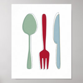 Küchen Utensils Bunte Silhouetten Mitte des Jahrhu Poster