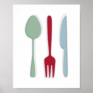 Küchen Utensils Bunte Silhouetten Mitte des Jahrhu Poster