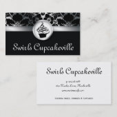 Kuchen-Visitenkarte-Blumendamast-Silber Visitenkarte (Vorne/Hinten)