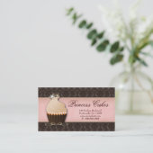 Kuchen-Visitenkarte-Kronen-Rosa-Brown-Damast Visitenkarte (Stehend Vorderseite)