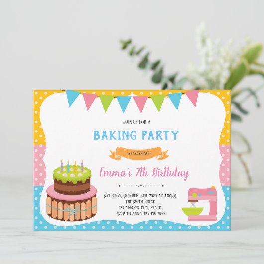 Kuchenbackdekoration Einladung (Stehend Vorderseite)
