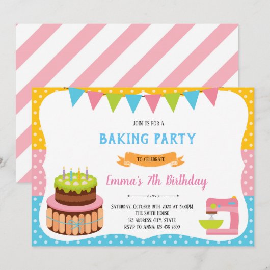 Kuchenbackdekoration Einladung (Vorne/Hinten)