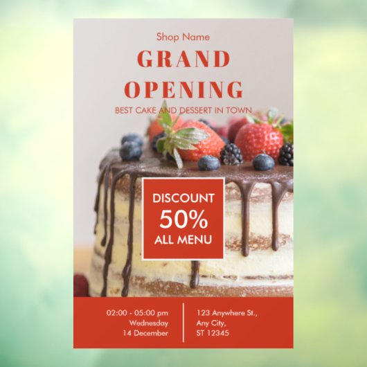 Kuchenbackerei Kleines Unternehmen Große Eröffnung Fensteraufkleber (Blatt 3)