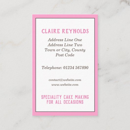 Kuchenbackmaschine Visitenkarte (Rückseite)