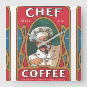 Küchenchef Kaffee Vintage Art Nouveau Küche Quadratische Wanduhr