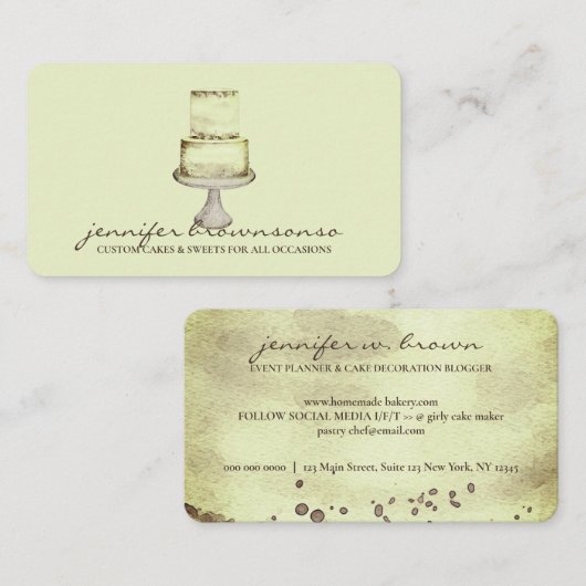 Kuchendekor Einfache Konditorei gelb Visitenkarte (Vorne/Hinten)