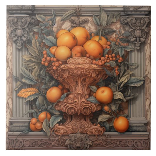 Küchendekor Verzierte Vase mit Orangen Fliese (Vorderseite)