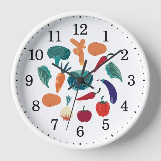 Küchenfarbenes Gemüse - Wand Uhr (Vorderseite)