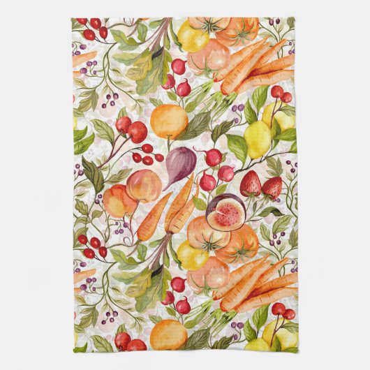 Küchengarten Ernte Wasserfarbe Obst & Gemüse Geschirrtuch (Vertikal)