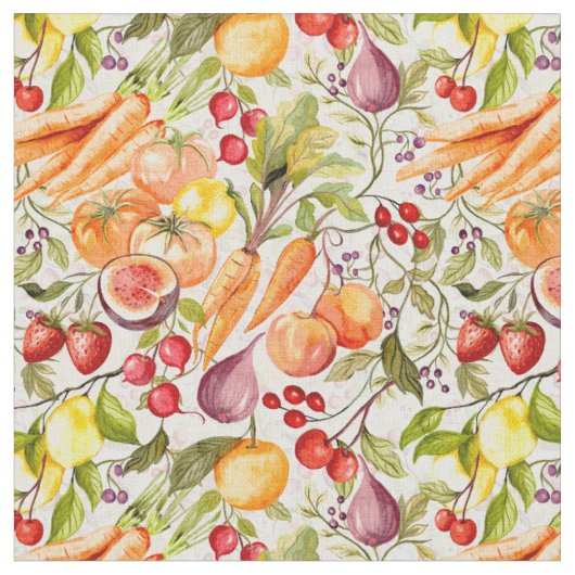 Küchengarten Ernte Wasserfarbe Obst & Gemüse Stoff (Nahaufnahme)