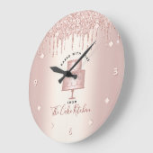 Kuchengebäck Koch Rose Gold Glitzer Tropfen Große Wanduhr (Winkel)