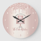 Kuchengebäck Koch Rose Gold Glitzer Tropfen Große Wanduhr (Vorderseite)