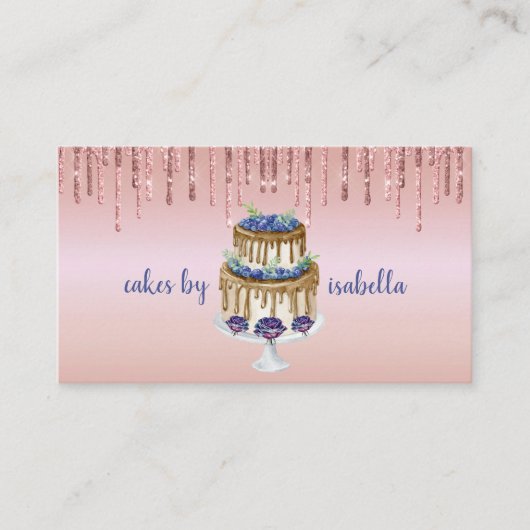 Kuchengebäck Konditorei Koch Glitzer Tropfen Rose Visitenkarte (Vorderseite)