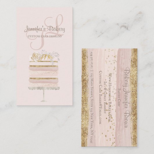 Kuchengebäck Konditorei Patisserie Glitzer rosa Visitenkarte (Vorne/Hinten)