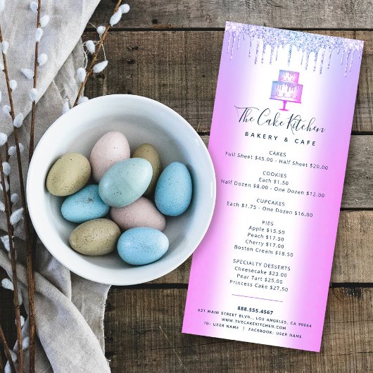 Kuchengebäck Lila Glitzer Tropfen Konditorei Koch  Werbekarte