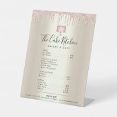 Kuchengebäck Pink Glitzer Tropfen Gold Menü Preisl Sockelschild (Vorderseite)