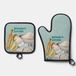 Küchengeräte Backhilfsmittel Blue Polka Dots Ofenhandschuh & Topflappen-Set