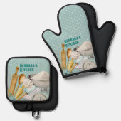 Küchengeräte Backhilfsmittel Blue Polka Dots Ofenhandschuh & Topflappen-Set (Vorderseite/Rückseite)