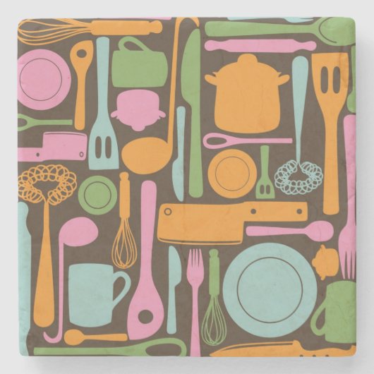 Küchengeräte Muster 3 Steinuntersetzer (Vorderseite)