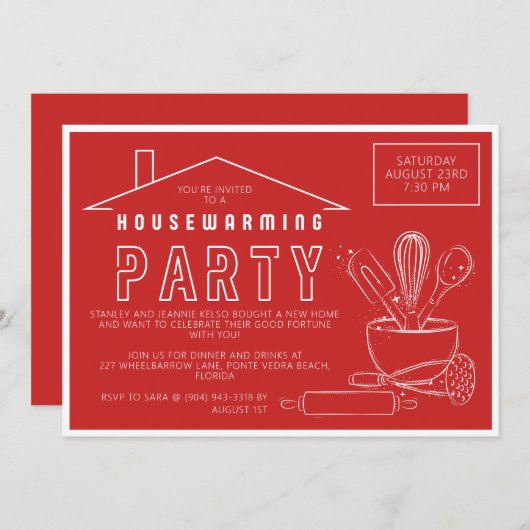 Küchengeschirr kühl Rotes Haus Erwärmung Einladung (Vorne/Hinten)