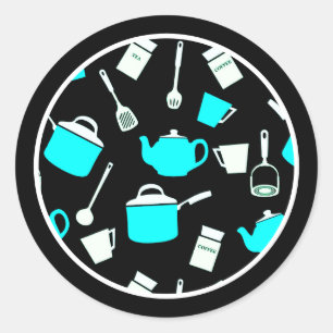 Küchengeschirr und Geschirr Runder Aufkleber