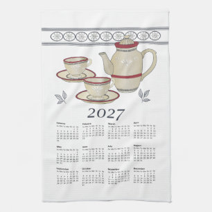 Küchenhandtuch-Kalender 2027 Tassen-Teekanne Weiß Geschirrtuch