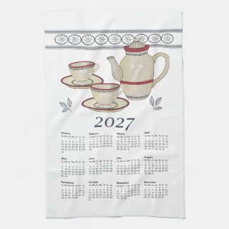 Küchenhandtuch-Kalender 2027 Tassen-Teekanne Weiß Geschirrtuch