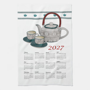 Küchenhandtuch-Kalender 2027 Tassen und Teekanne Geschirrtuch