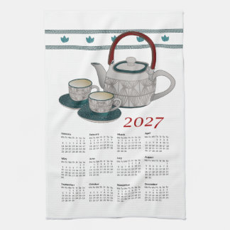 Küchenhandtuch-Kalender 2027 Tassen und Teekanne Geschirrtuch