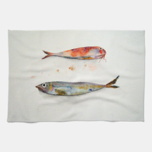 Küchenhandtuch mit Fischen im Aquarell Handtuch