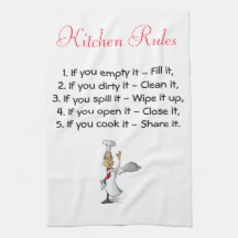 Küchenhandtuch mit Küchenregeln und Koch