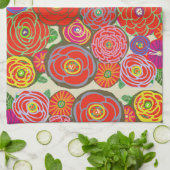 Küchenhandtuch mit roten Blumen Geschirrtuch (Gefaltet)