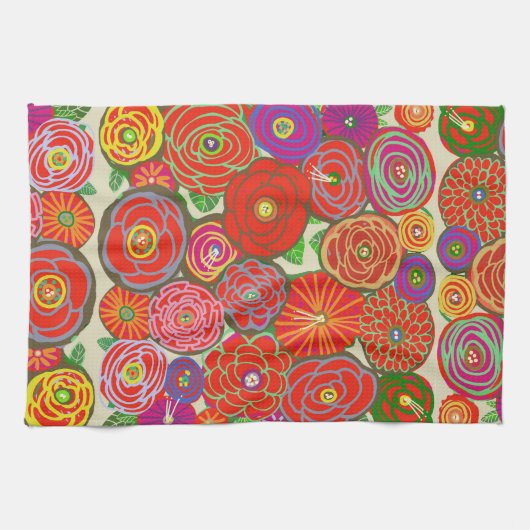 Küchenhandtuch mit roten Blumen Geschirrtuch (Horizontal)