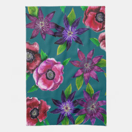 Küchenhandtuch mit Wasserfarben-Anemonen und Waldr Geschirrtuch