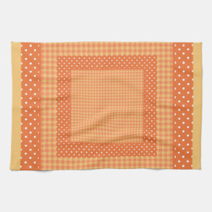 Küchenhandtuch: Orangefarbene Karos und Polka Dots Geschirrtuch