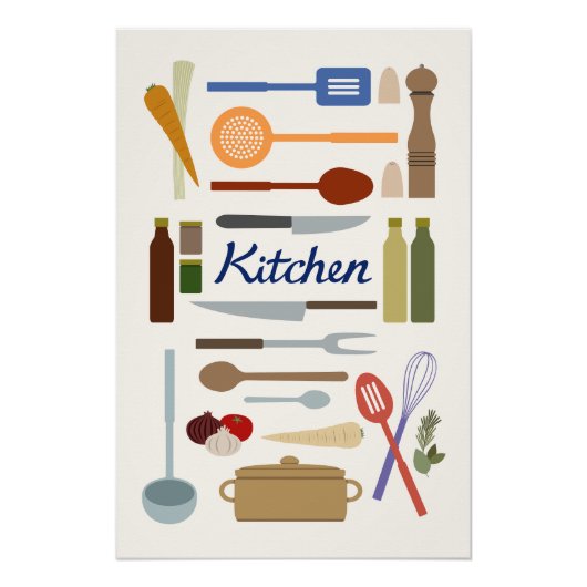 Küchenillustration + Typedesign Farbe Poster (Vorderseite)